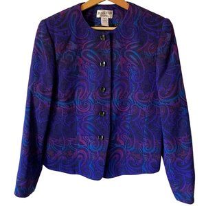 Vtg 90's Pendleton Jewel Toned Paisley Virgin Wool Blazer Jacket Cropped Size 10